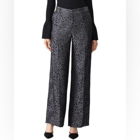 Equipment Femme Pants - Equipment Animal Print Flare Pants In Black Women's 12 Silk Relaxed Boho Party